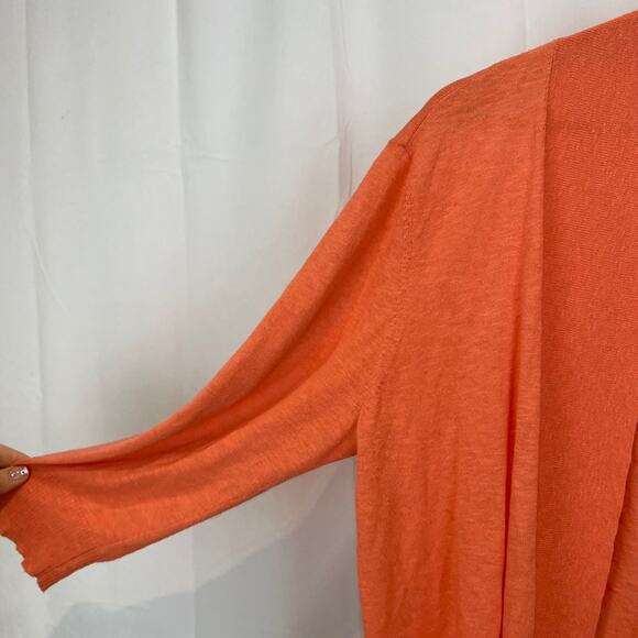 EILEEN FISHER Open Cardigan Sweater 3/4 Sleeve Pockets Linen Cotton Orange M - Picture 5 of 7